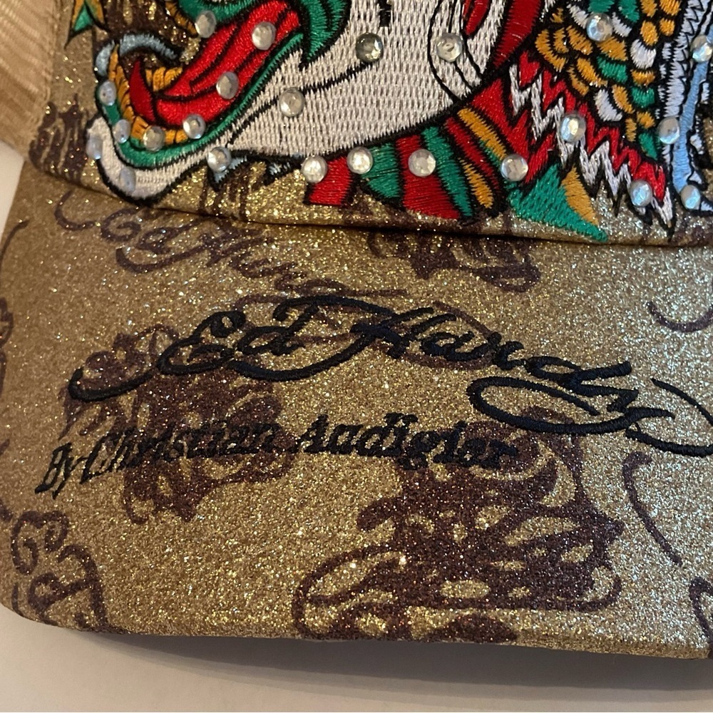 Ed Hardy Gold Trucker Hat with Dragon Design - Picture 7 of 9